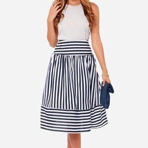 NWT JOA Panel Striped Skirt in Navy Stripe